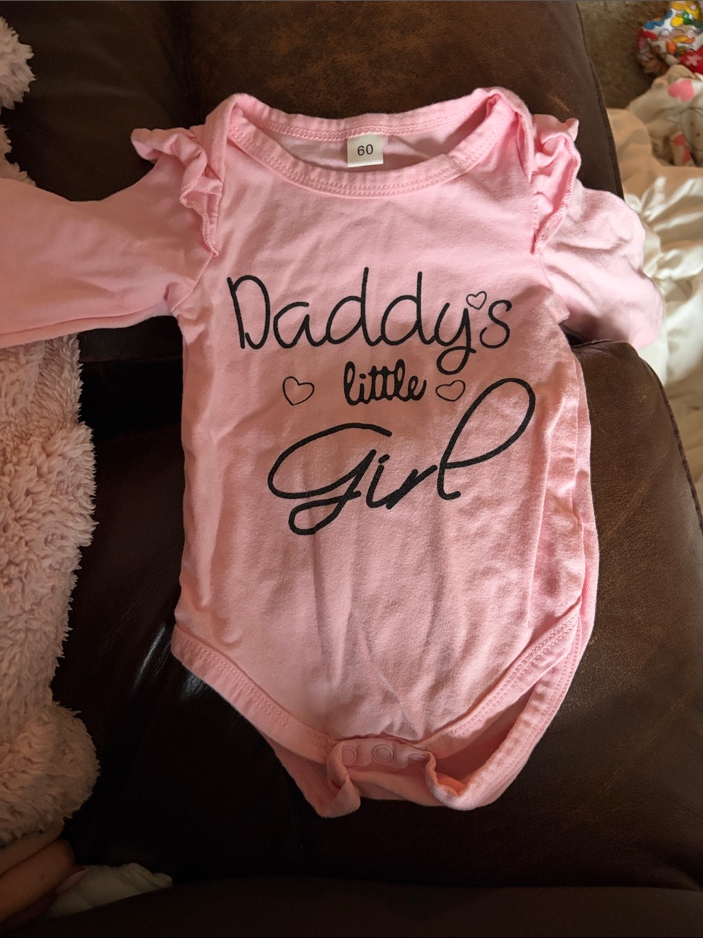SHEIN Pink "Daddy's Little Girl" Ruffle-Shoulder Baby One-Piece